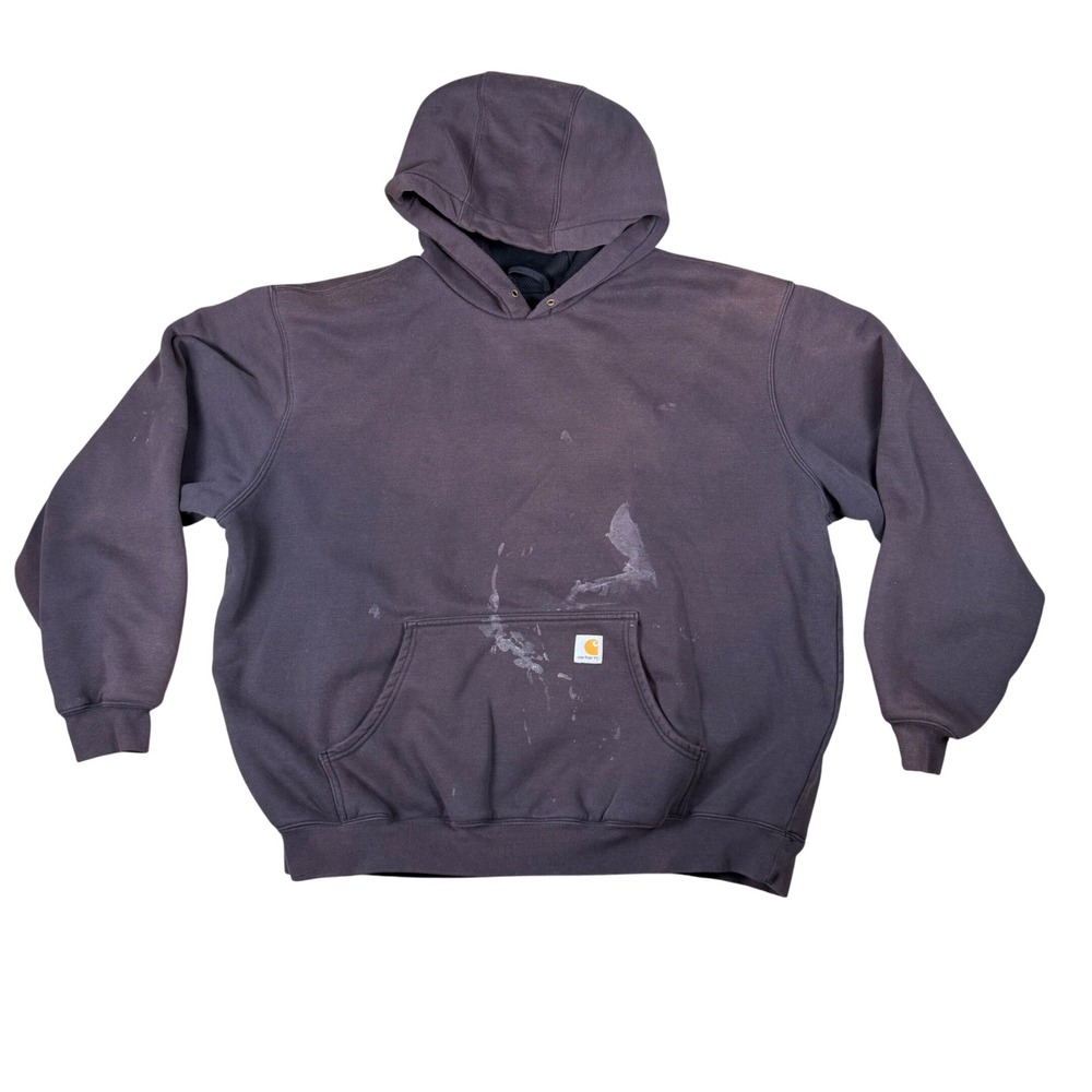 Carhartt J170 BLK Thermal Lined Hoodie Mens XL Faded Distressed Workwear Brown